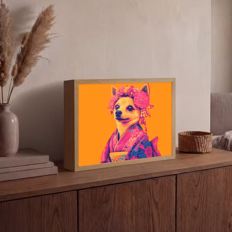 Lightbox - Wandlamp - Kimono - Hondje - Bloemenkroon - Oranje — 4