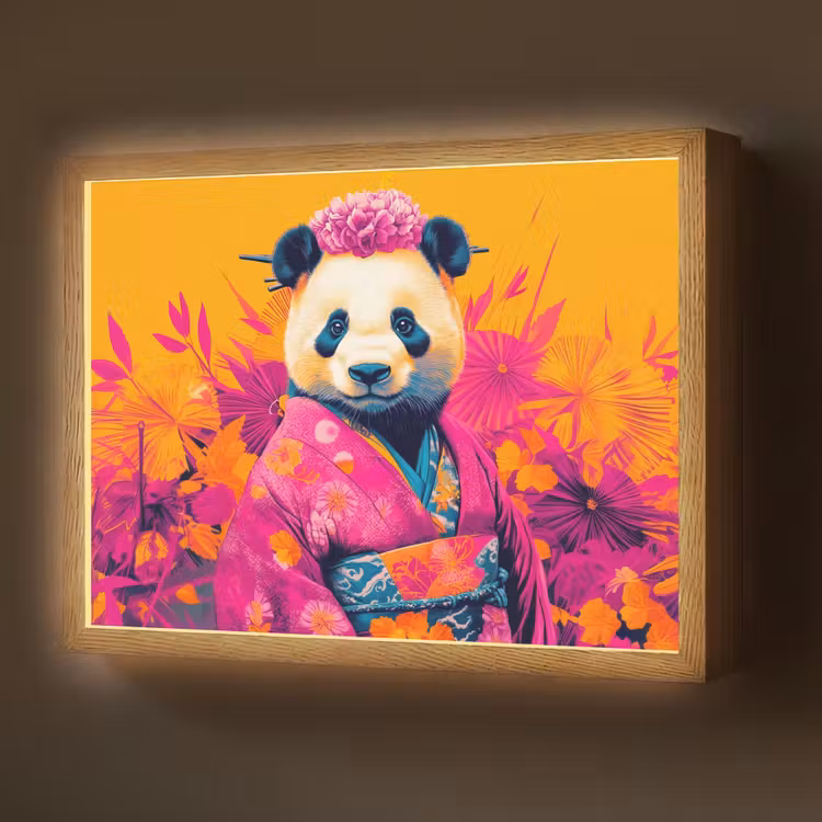 Lightbox - Wandlamp - Kimono - Roze - Panda - Bloemenkroon — 1
