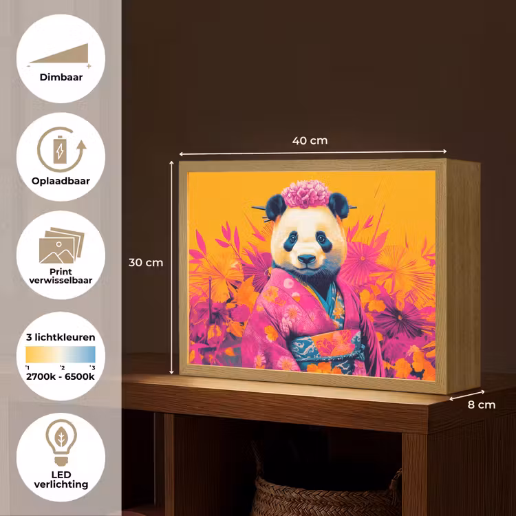 Lightbox - Wandlamp - Kimono - Roze - Panda - Bloemenkroon — 10