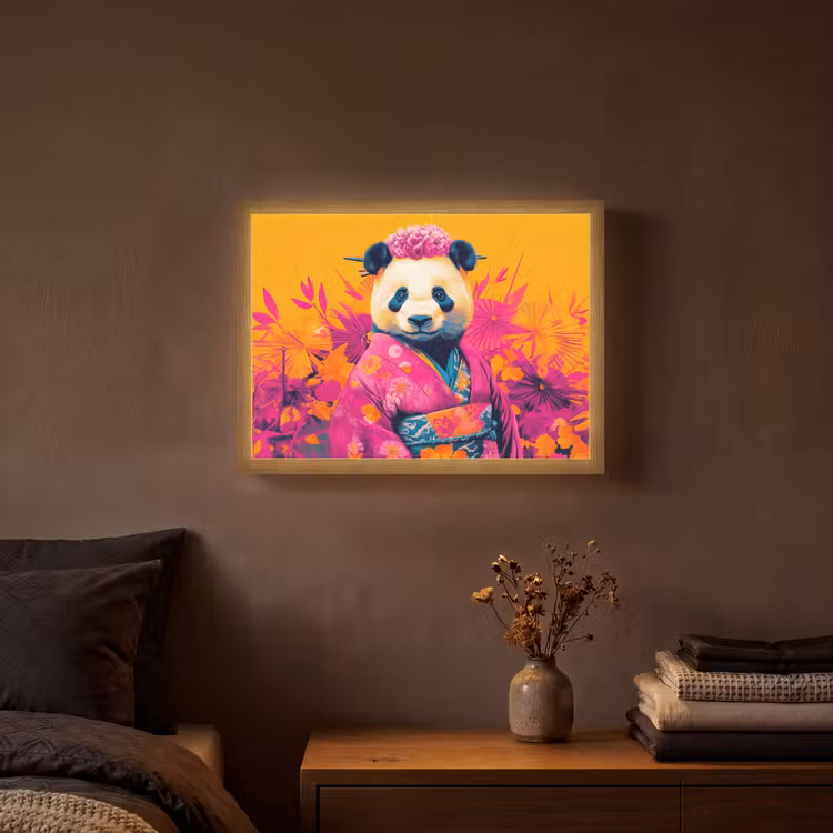 Lightbox - Wandlamp - Kimono - Roze - Panda - Bloemenkroon — 3