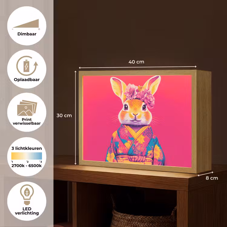 Lightbox - Wandlamp - Konijn - Bloemen - Kleurrijk - Kimono — 10