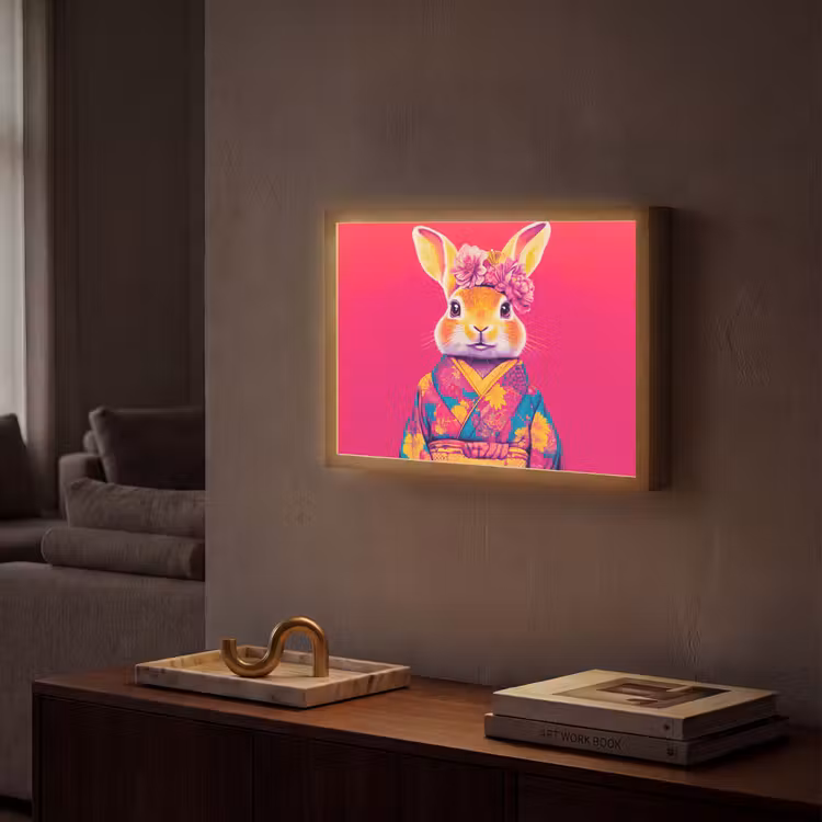 Lightbox - Wandlamp - Konijn - Bloemen - Kleurrijk - Kimono — 2