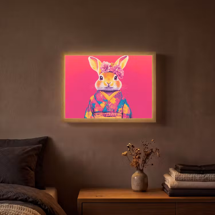 Lightbox - Wandlamp - Konijn - Bloemen - Kleurrijk - Kimono — 3