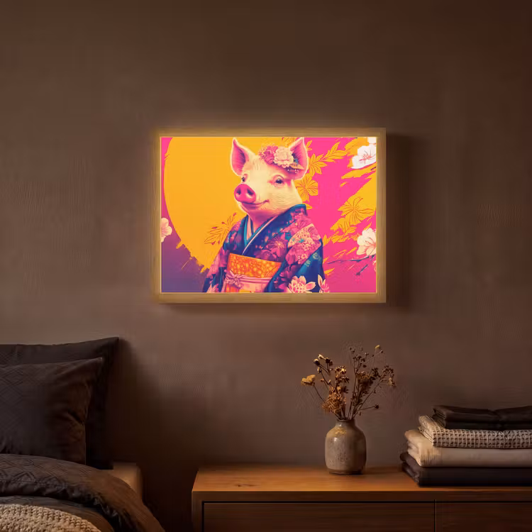 Lightbox - Wandlamp - Varken - Bloemkroon - Kimono - Abstract — 3