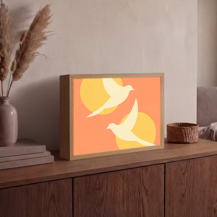 Lightbox - Wandlamp - Vogels - Cirkels - Geel — 4