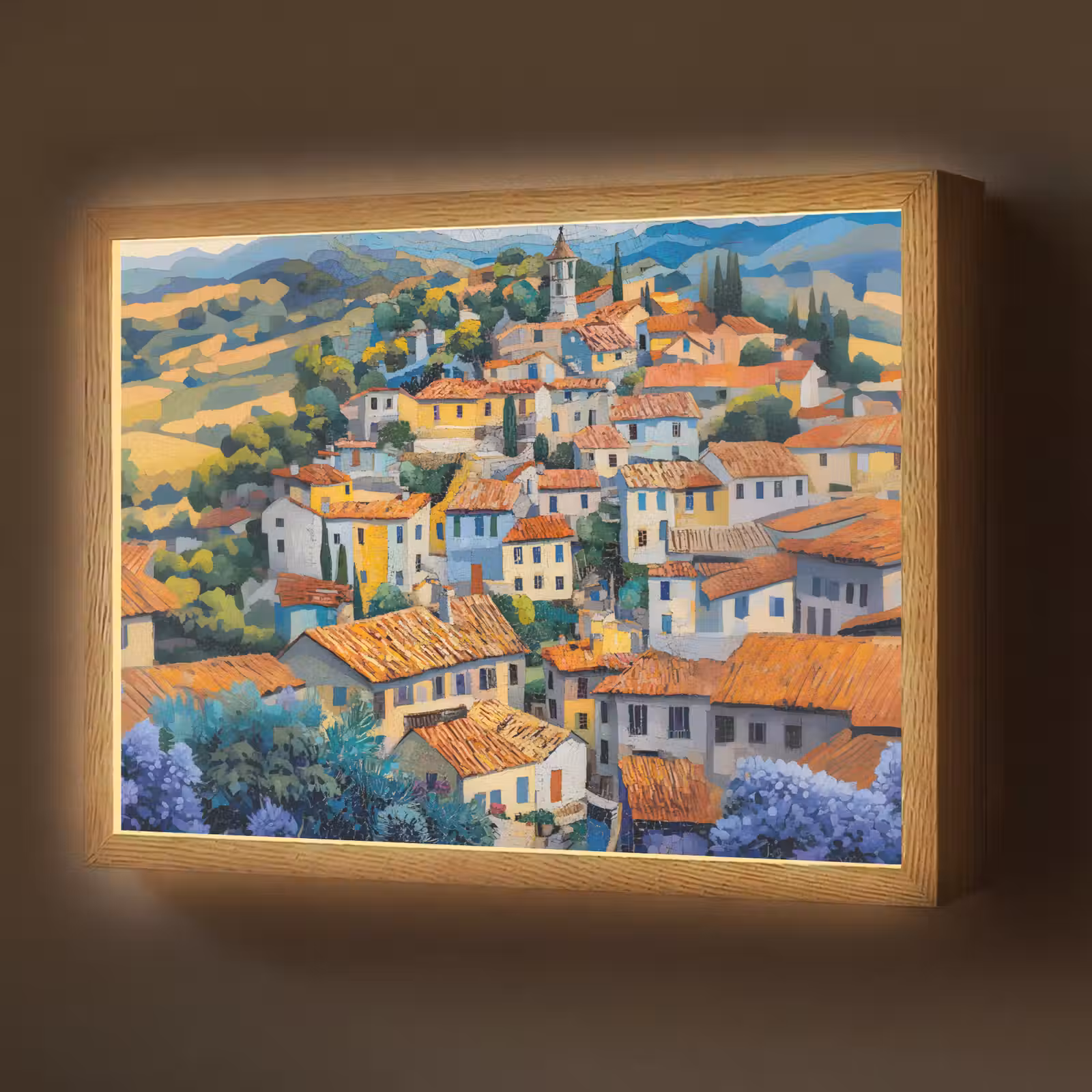 Lightbox - Wandlamp - Dorp - Heuvels - Landschap - Bomen — 1