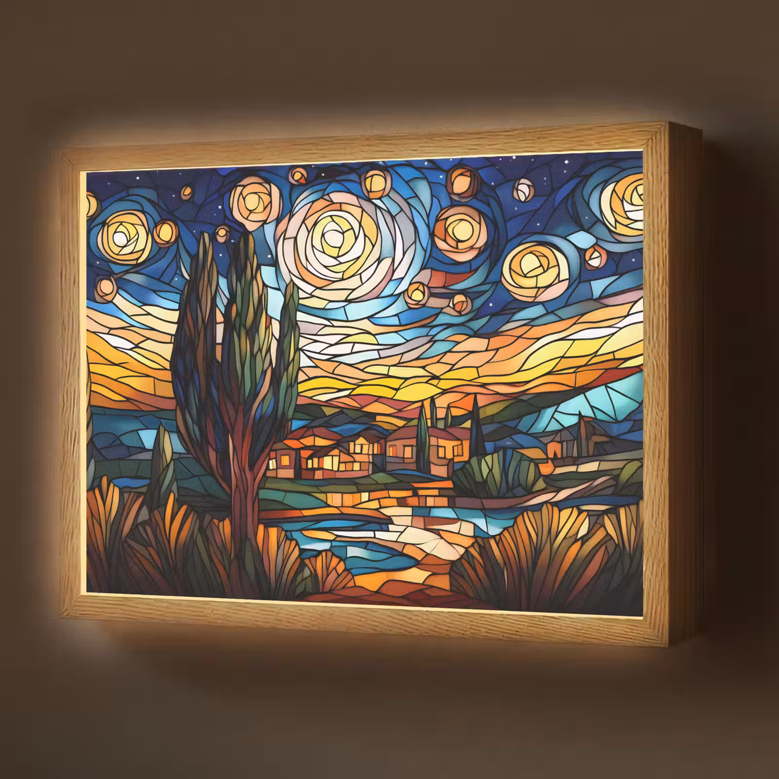 Lightbox - Wandlamp - Hemel - Sterren - Mozaïek - Huizen — 1
