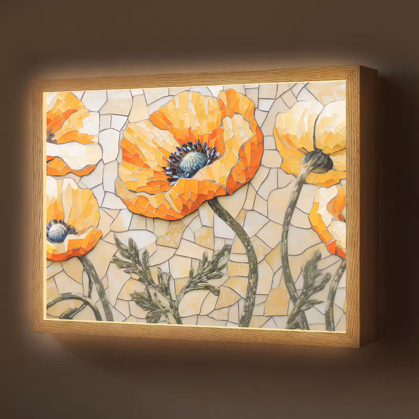 Lightbox - Wandlamp - Klaprozen - Oranje - Mozaïek - Bladeren — 1