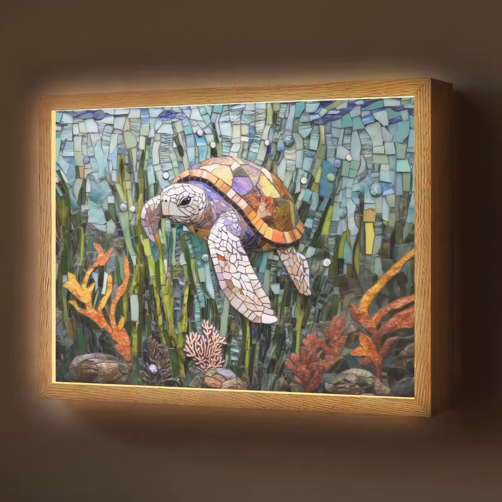 Lightbox - Wandlamp - Schildpad - Zeewier - Mozaïek — 1