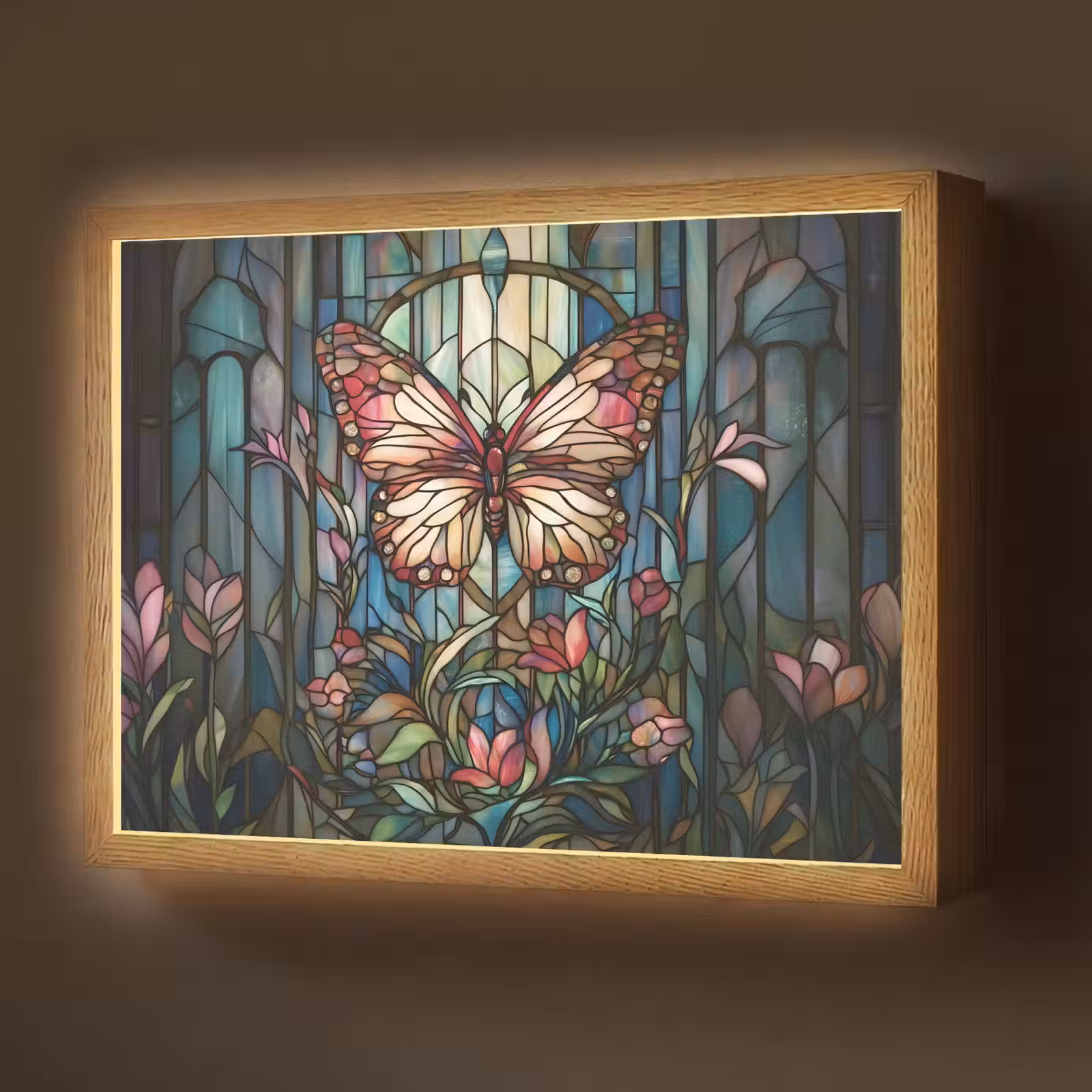 Lightbox - Wandlamp - Vlinder - Roze - Bloemen - Bladeren — 1