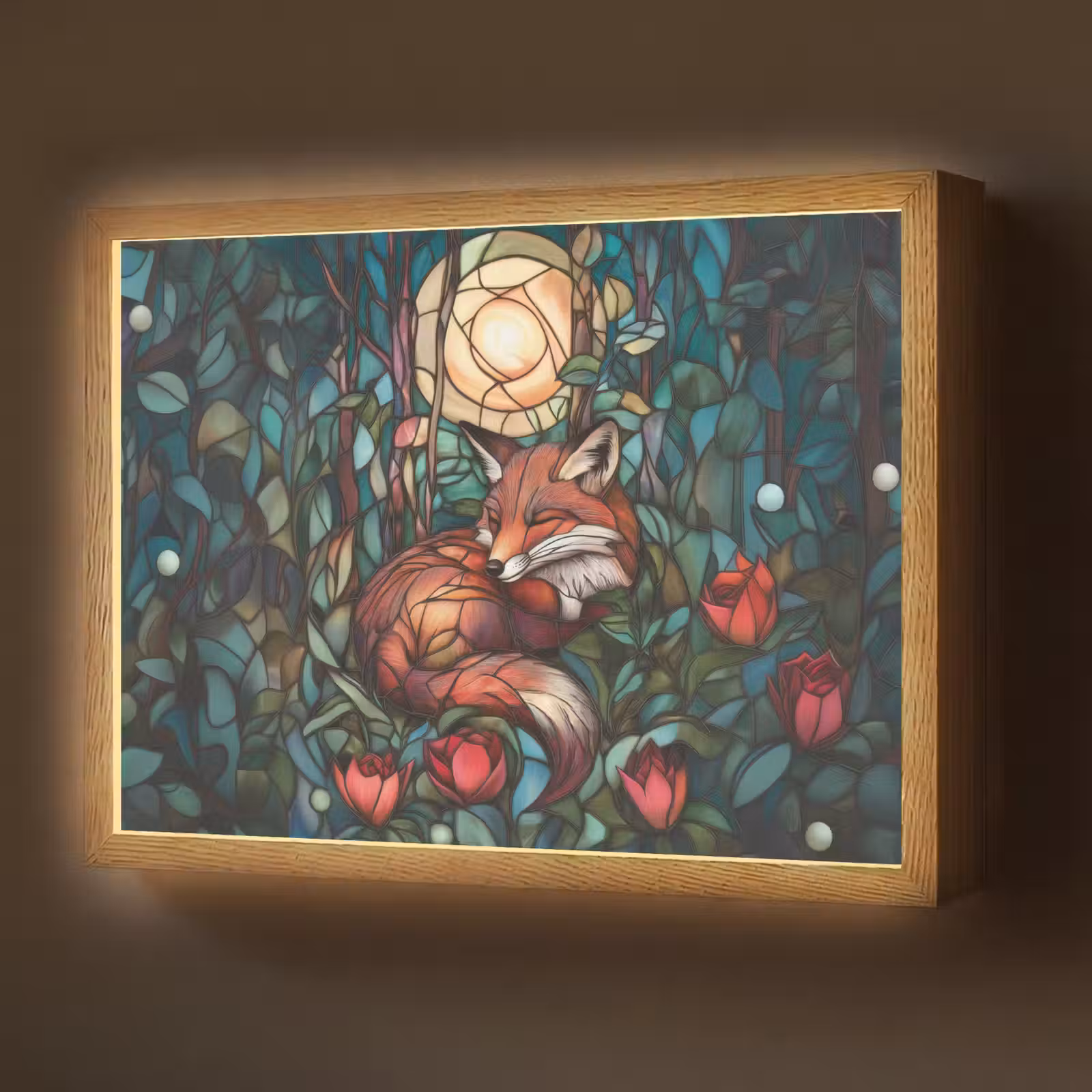 Lightbox - Wandlamp - Vos - Mozaïek - Bos - Maan — 1