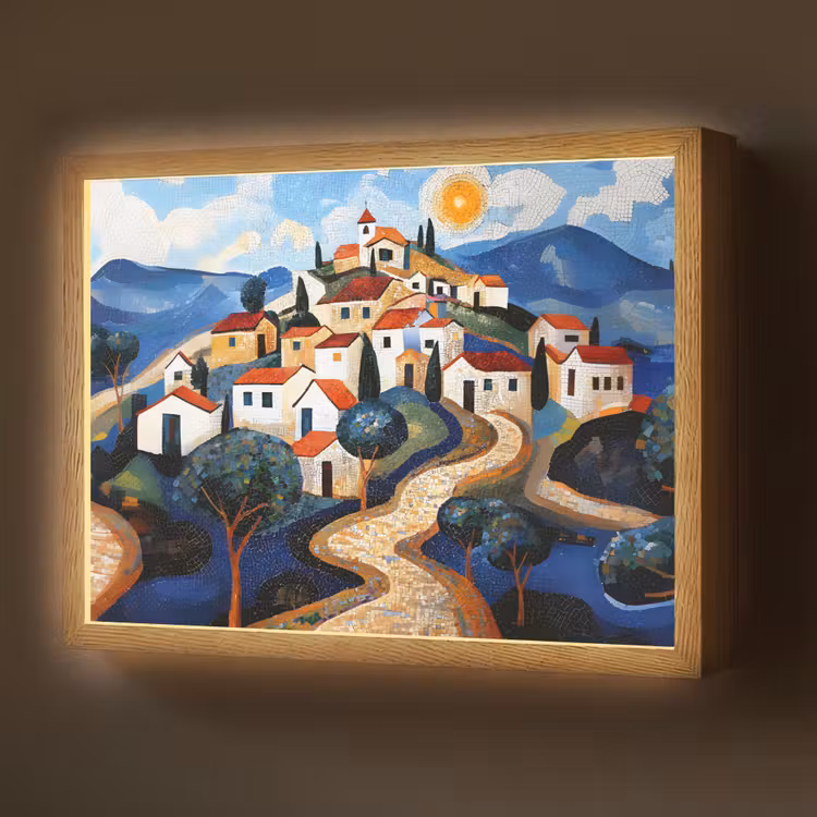 Lightbox - Wandlamp - Dorp - Heuvelachtig - Zon - Mozaïek — 1