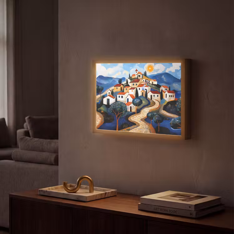 Lightbox - Wandlamp - Dorp - Heuvelachtig - Zon - Mozaïek — 2