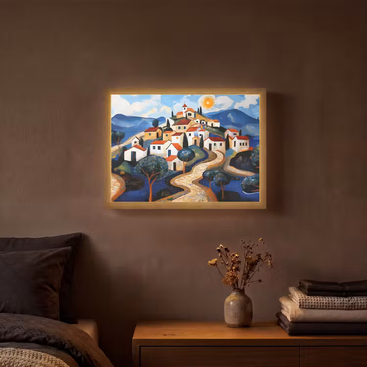 Lightbox - Wandlamp - Dorp - Heuvelachtig - Zon - Mozaïek — 3