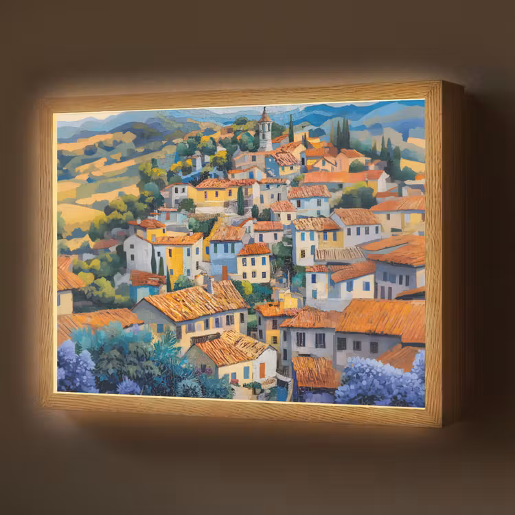 Lightbox - Wandlamp - Dorp - Heuvels - Landschap - Bomen — 1