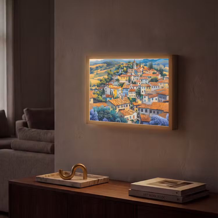 Lightbox - Wandlamp - Dorp - Heuvels - Landschap - Bomen — 2