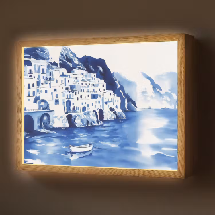 Lightbox - Wandlamp - Dorp - Rotswand - Roeiboot - Water — 1