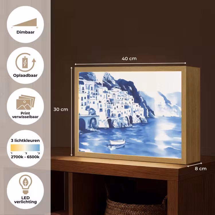 Lightbox - Wandlamp - Dorp - Rotswand - Roeiboot - Water — 10