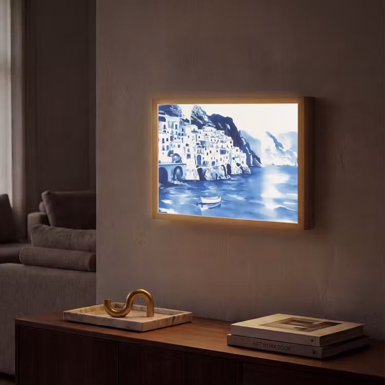 Lightbox - Wandlamp - Dorp - Rotswand - Roeiboot - Water — 2