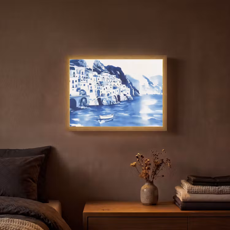 Lightbox - Wandlamp - Dorp - Rotswand - Roeiboot - Water — 3