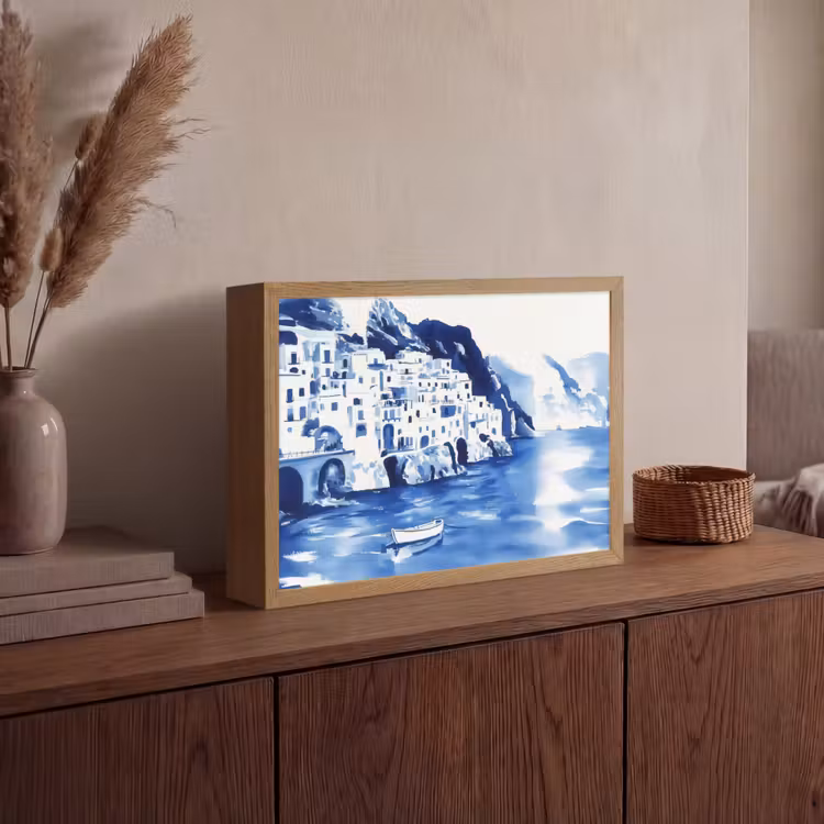 Lightbox - Wandlamp - Dorp - Rotswand - Roeiboot - Water — 4