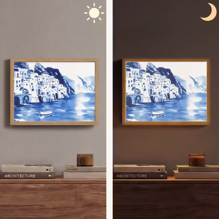 Lightbox - Wandlamp - Dorp - Rotswand - Roeiboot - Water — 6