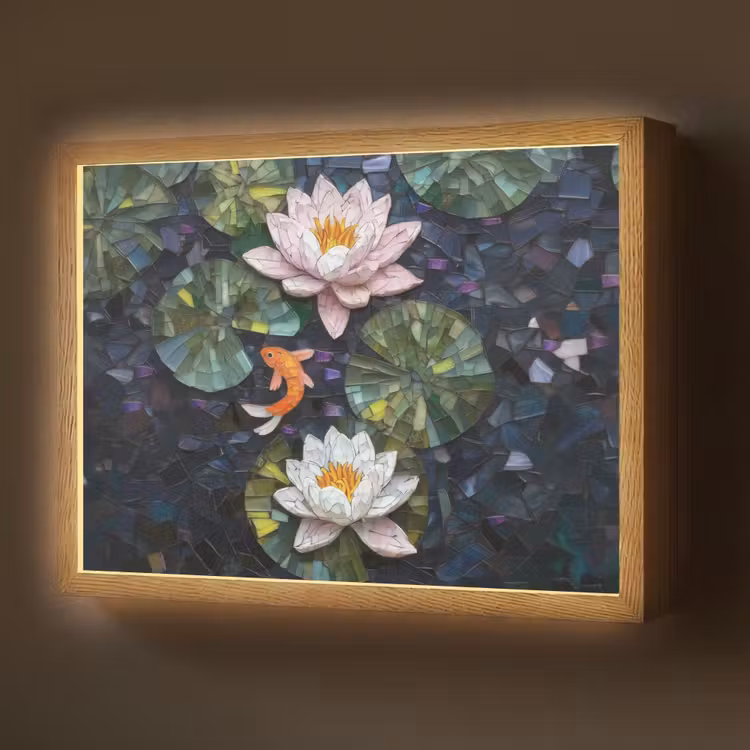 Lightbox - Wandlamp - Glasstukjes - Leliebladeren - Vis - Oranje — 1