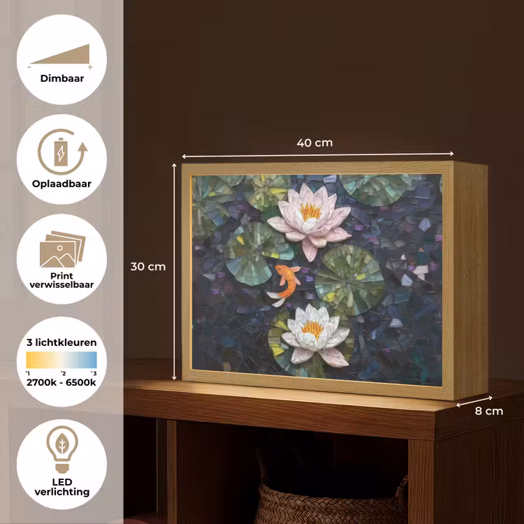 Lightbox - Wandlamp - Glasstukjes - Leliebladeren - Vis - Oranje — 10