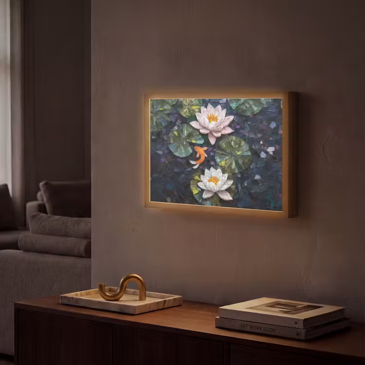 Lightbox - Wandlamp - Glasstukjes - Leliebladeren - Vis - Oranje — 2