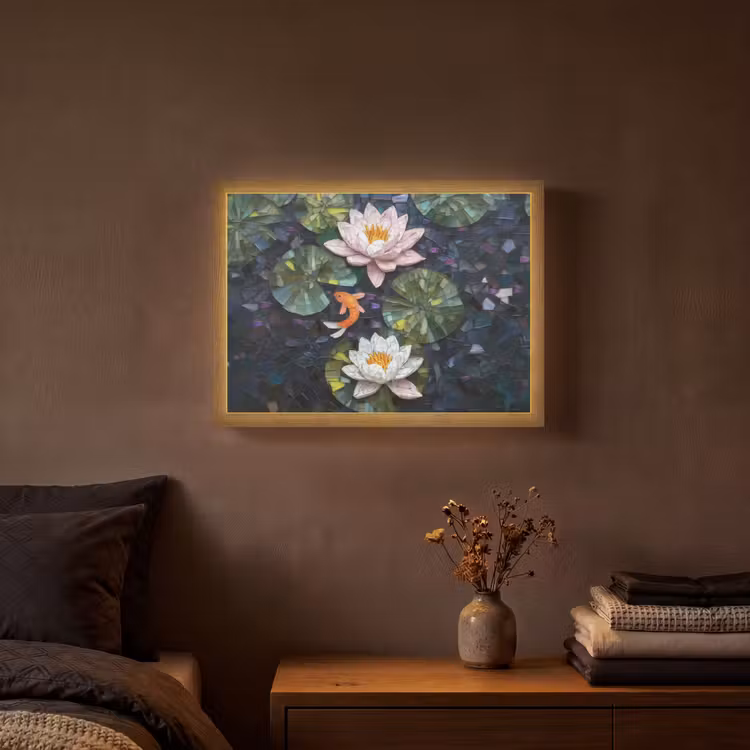 Lightbox - Wandlamp - Glasstukjes - Leliebladeren - Vis - Oranje — 3