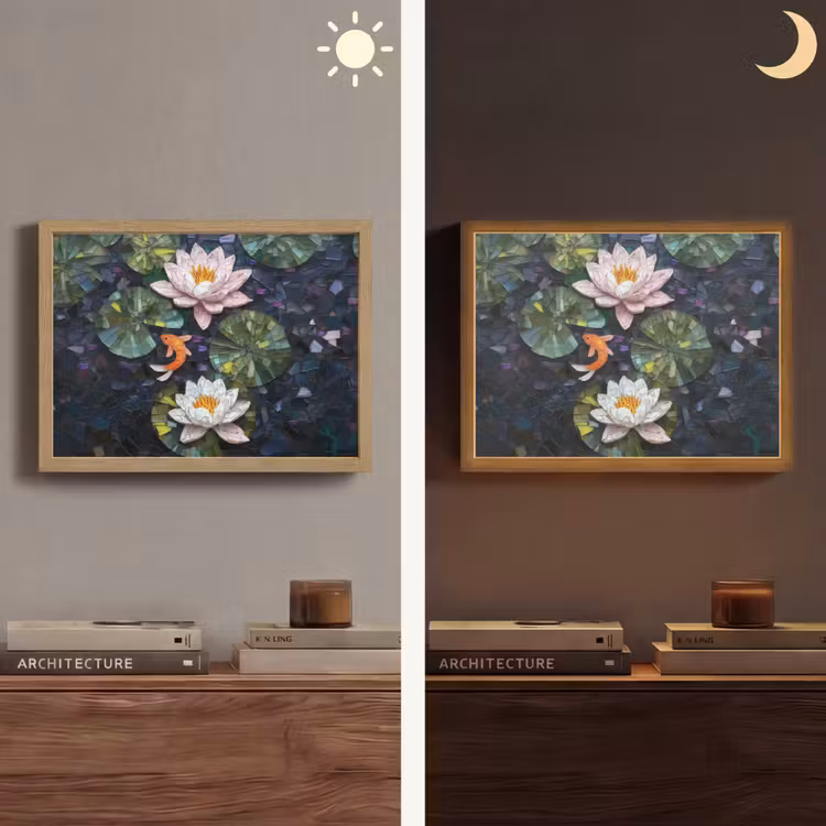 Lightbox - Wandlamp - Glasstukjes - Leliebladeren - Vis - Oranje — 6