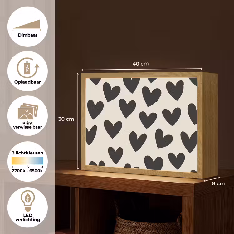 Lightbox - Wandlamp - Hartjes - Zwart - Beige — 10