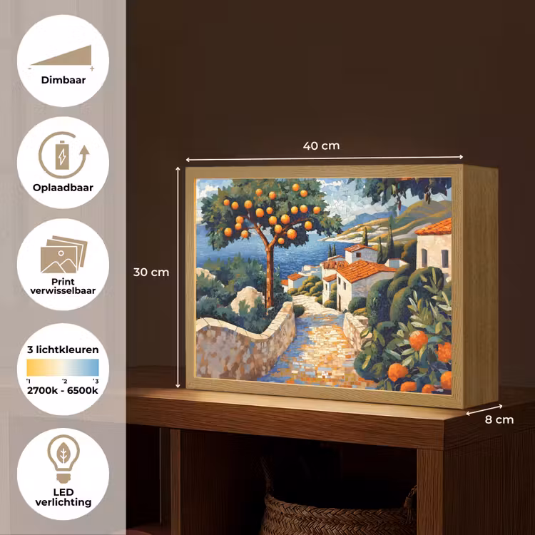 Lightbox - Wandlamp - Huizen - Mozaïek - Sinaasappelbomen - Zee — 10