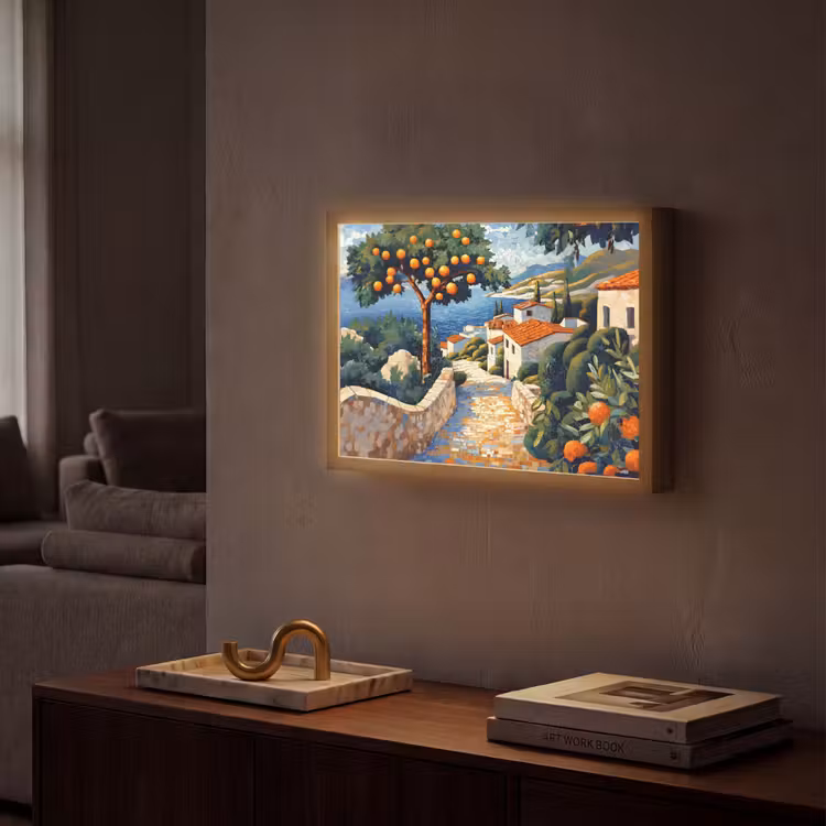 Lightbox - Wandlamp - Huizen - Mozaïek - Sinaasappelbomen - Zee — 2