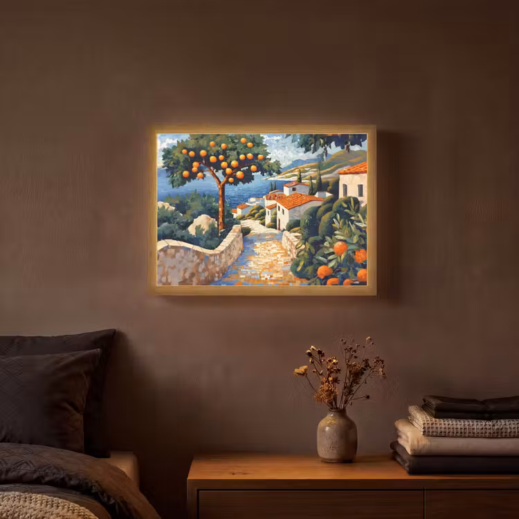 Lightbox - Wandlamp - Huizen - Mozaïek - Sinaasappelbomen - Zee — 3