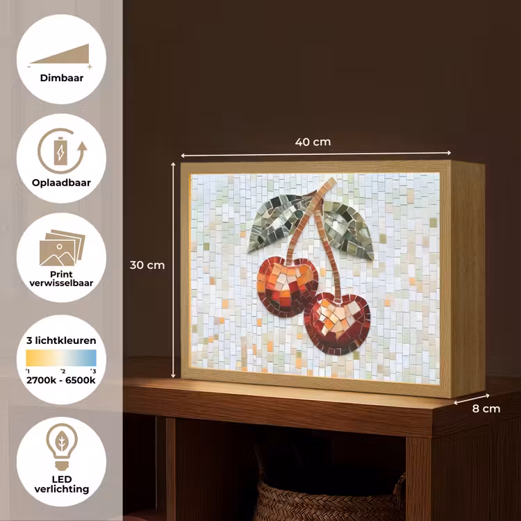 Lightbox - Wandlamp - Kersen - Rood - Mozaïek - Blaadjes — 10