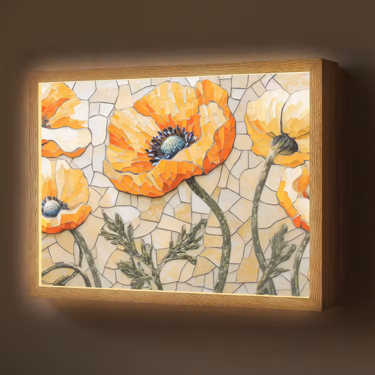 Lightbox - Wandlamp - Klaprozen - Oranje - Mozaïek - Bladeren — 1