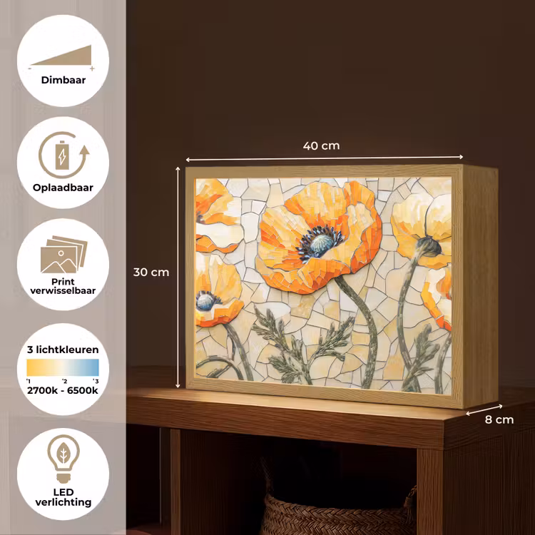 Lightbox - Wandlamp - Klaprozen - Oranje - Mozaïek - Bladeren — 10