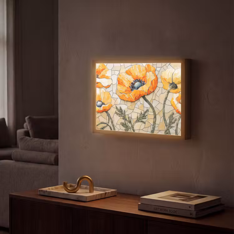 Lightbox - Wandlamp - Klaprozen - Oranje - Mozaïek - Bladeren — 2