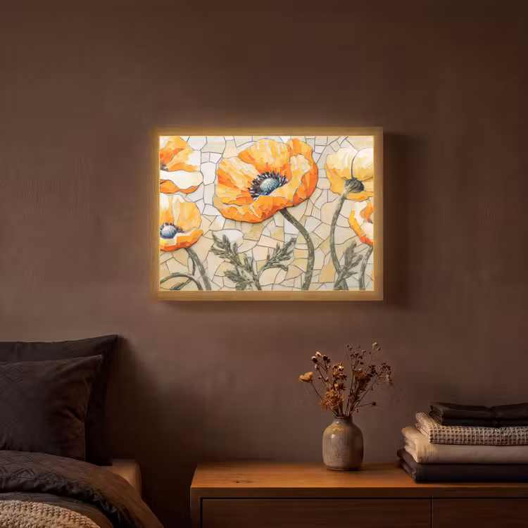 Lightbox - Wandlamp - Klaprozen - Oranje - Mozaïek - Bladeren — 3