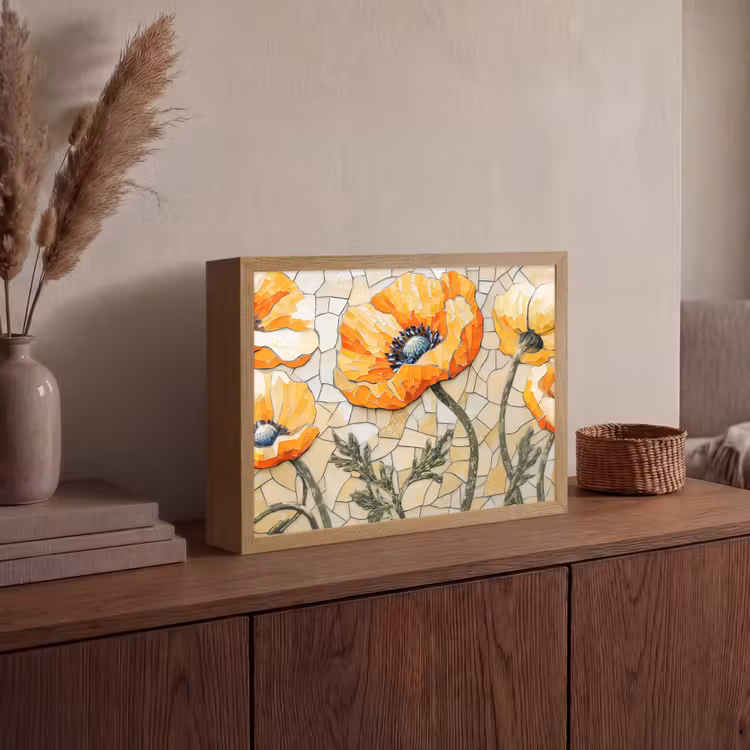 Lightbox - Wandlamp - Klaprozen - Oranje - Mozaïek - Bladeren — 4
