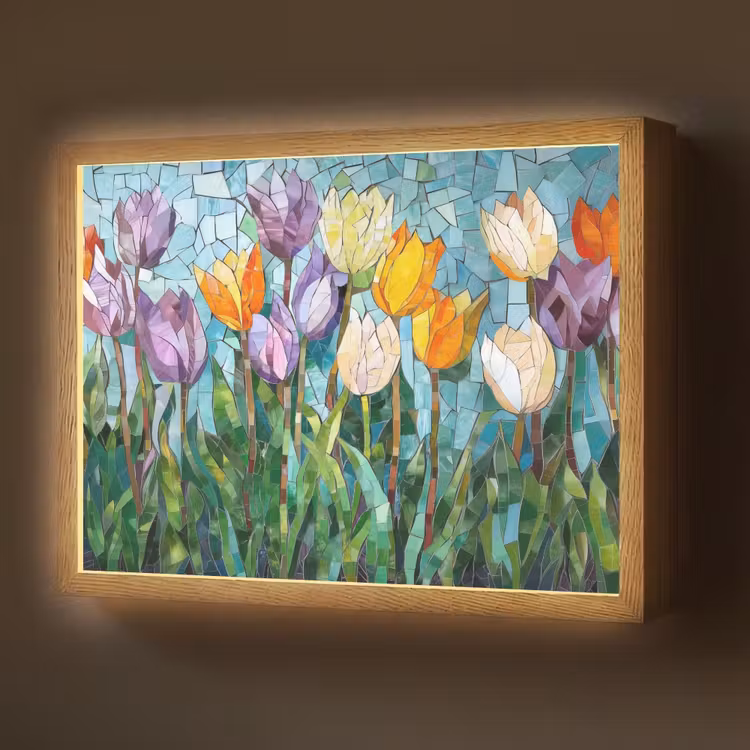 Lightbox - Wandlamp - Mozaïek - Veld - Tulpen - Kleurrijk — 1