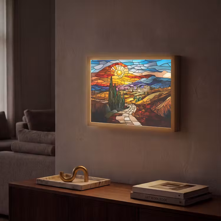 Lightbox - Wandlamp - Mozaïek - Zon - Landschap - Dorp — 2