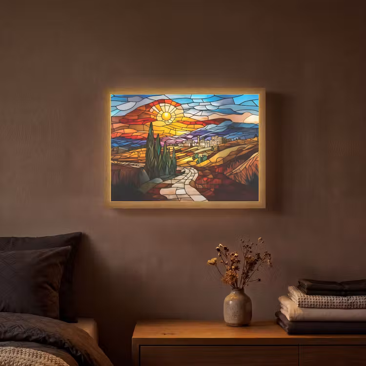 Lightbox - Wandlamp - Mozaïek - Zon - Landschap - Dorp — 3