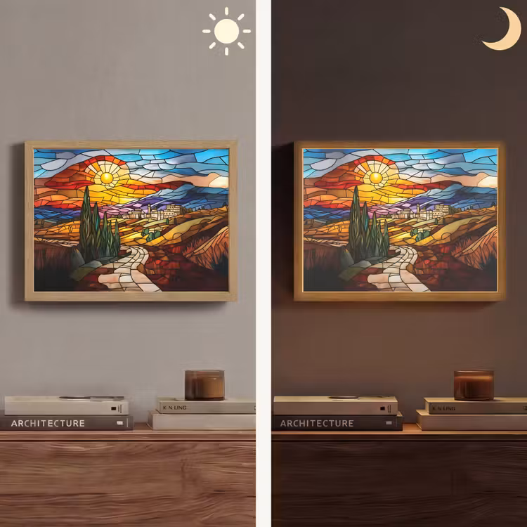Lightbox - Wandlamp - Mozaïek - Zon - Landschap - Dorp — 6