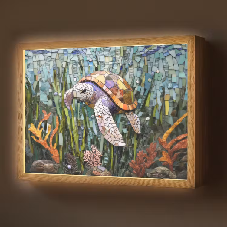 Lightbox - Wandlamp - Schildpad - Zeewier - Mozaïek — 1