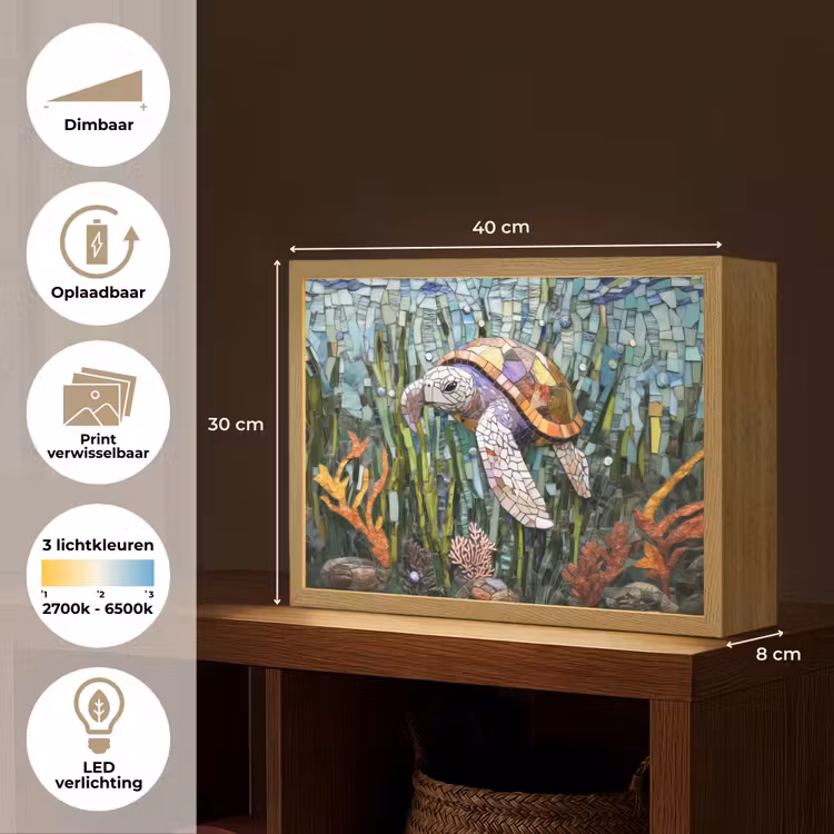Lightbox - Wandlamp - Schildpad - Zeewier - Mozaïek — 10