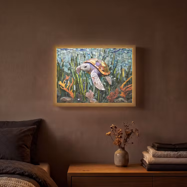 Lightbox - Wandlamp - Schildpad - Zeewier - Mozaïek — 3