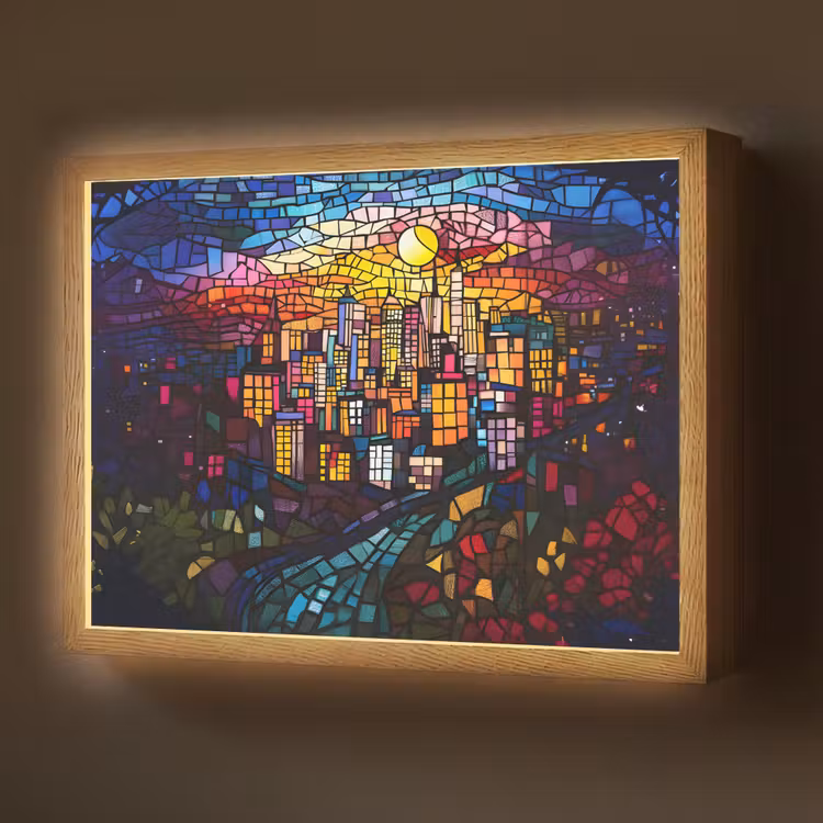 Lightbox - Wandlamp - Stad - Maan - Mozaïek - Kleurrijk — 1