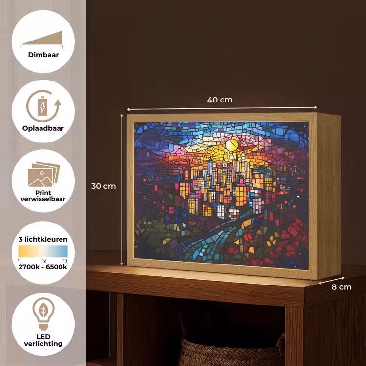 Lightbox - Wandlamp - Stad - Maan - Mozaïek - Kleurrijk — 10